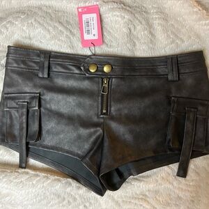 Black leather micro shorts